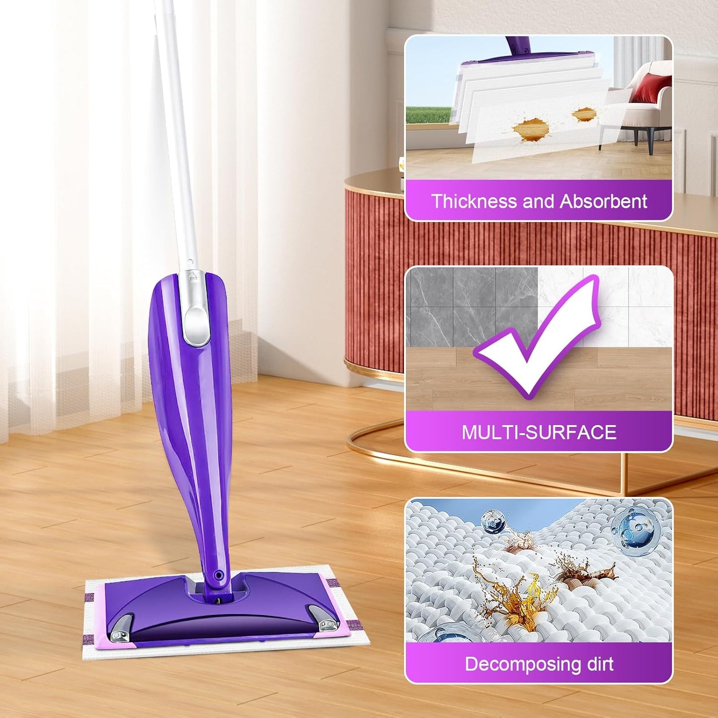 Pure Realm 40 Cout Power Mop Pads Refills for Powermop , Multi-Surface Disposablen swiffer Power Mop Pads，Unscented Spray Cleaning Repalcement Pads Refill