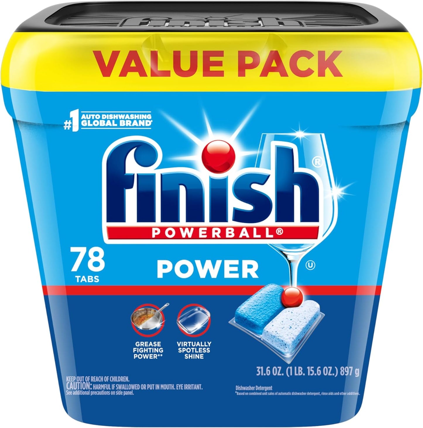 Finish Power Dishwasher Pods, No Pre-Rinse Dishwasher Detergent Soap For Deep Clean & Shine with Degreasing Power, 43 Count