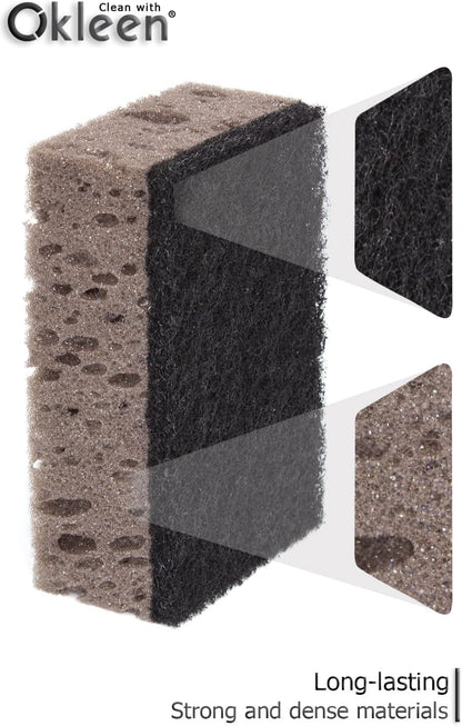 Green Multi Use Scrub Sponge. Made in Europe. 9 Pack, 4.3x2.8x1.4 inches. Odorless Heavy Duty and Non Scratch Fiber. Best, Durable, Delicate, Porous, Non Cellulose Kitchen Sponges and Scrubbers