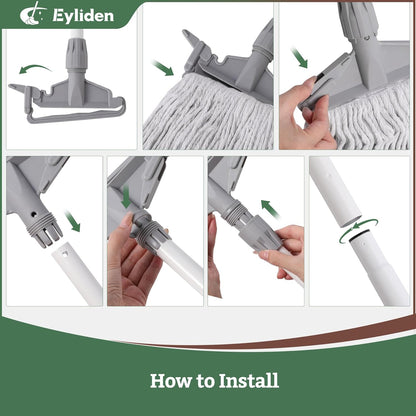 Eyliden Commercial Wet Mop with 2 Cotton Heads, Universal Clips, Heavy Duty Industrial String Mop for Floor Cleaning in Warehouse Garage Workshop Office Restaurant Hospital