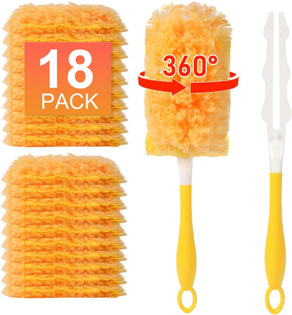 18 Count Duster Refill for Swiffer Duster with 1 Handle - 360° Multi-Surface Larger Size Feather Dusters, Disposable Duster Kit for Cleaning Home, Furniture, Blinds and Ceiling Fans