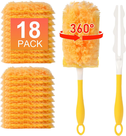 18 Count Duster Refill for Swiffer Duster with 1 Handle - 360° Multi-Surface Larger Size Feather Dusters, Disposable Duster Kit for Cleaning Home, Furniture, Blinds and Ceiling Fans