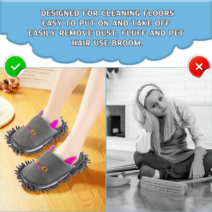Cartoon Dog Mop Slippers Microfiber Clean Dusting Slippers Detachable Mopping Shoes for Office Home Room (Khaki)