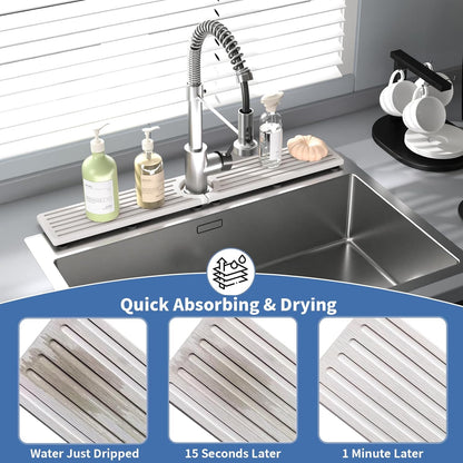 Stone Faucet Mat for Kitchen Sink, Water Absorbing Sink Water Splash Guard, Fast-Drying Kitchen Sink Faucet Mat, Durable Protector and Stone Drying Mat for Kitchen Counter & Bathroom Sink