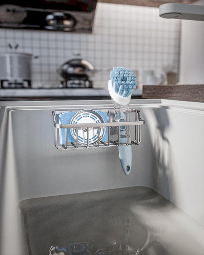 Consumest Sponge Holder Sink Caddy - Ladder Shaped Sponge Holder for Kitchen Sink with 2 Installation Ways (Suction Cups & Adhesive Hook), Rustproof Stainless Steel Kitchen Organizer, Silver