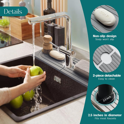 Eormoe Faucet Mat for Kitchen Sink – Diatomite Stone Drying Mat & Sink Protectors, Prevent Moisture – Sink Splash Guard Water-Absorbing Stone Tray for Bathroom Counter (Light Grey, 23.6" x 3.9")