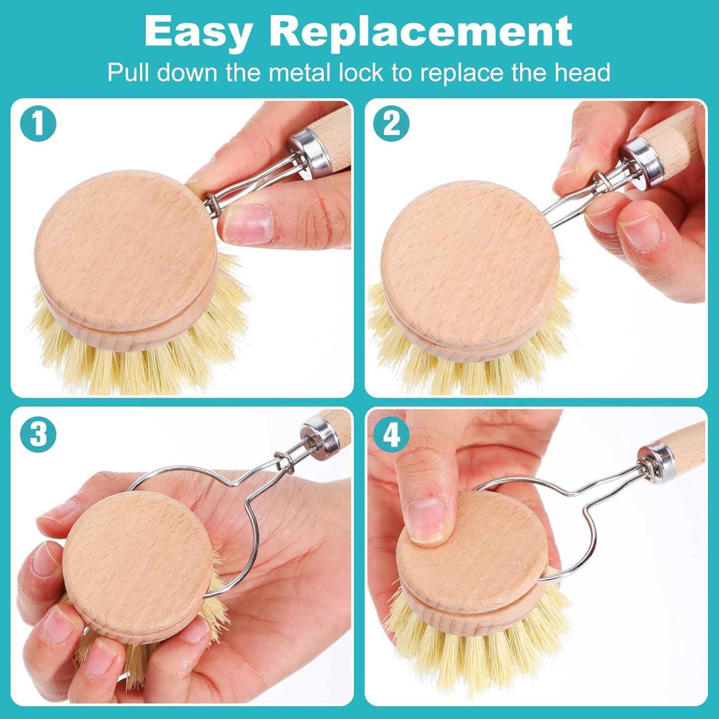 9 PCS Bamboo Dish Brush Set, Multifunctional Dishwashing Bamboo Scrub Brush with Natural Sisal Bristles, Wooden Dish Brush for Cleaning Pots, Pans, Dishes, Vegetables