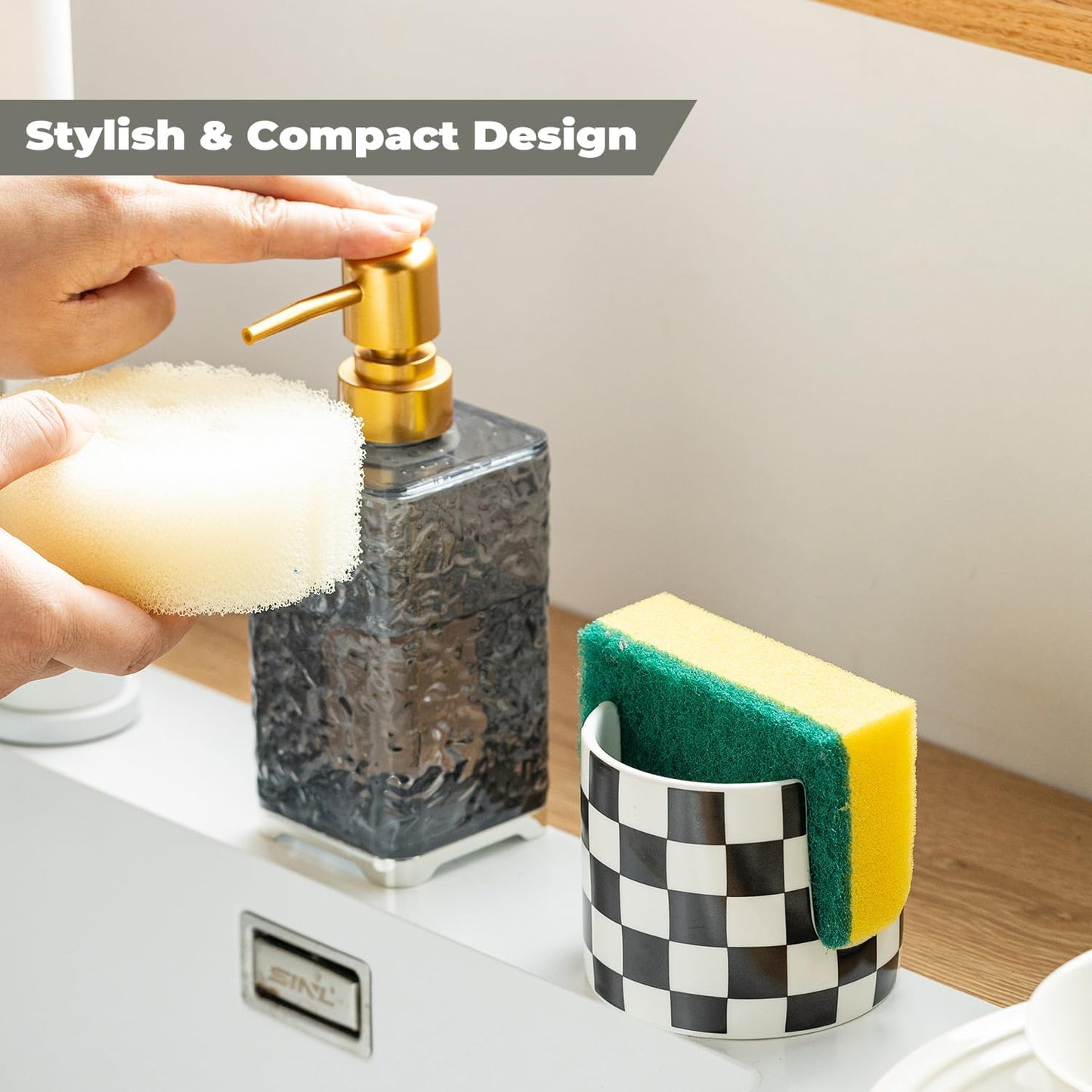 Zoeeker Sponge Holder for Kitchen Sink, Ceramic Dish Sponge Dish Rack Scrubby Caddy Kitchen Organizer Cute Sink Caddy Organizer, Farmhouse Decor, Speckled Glaze