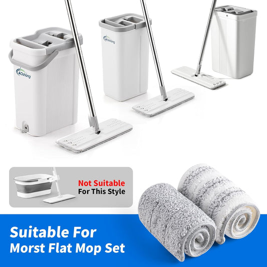 Oshang Flat Mop Head Refill, 13" X 4.9" Flat Mop Pads, Microfiber Mop Pads Flat Mop Replacement Heads (4-Pack) (White and Grey)