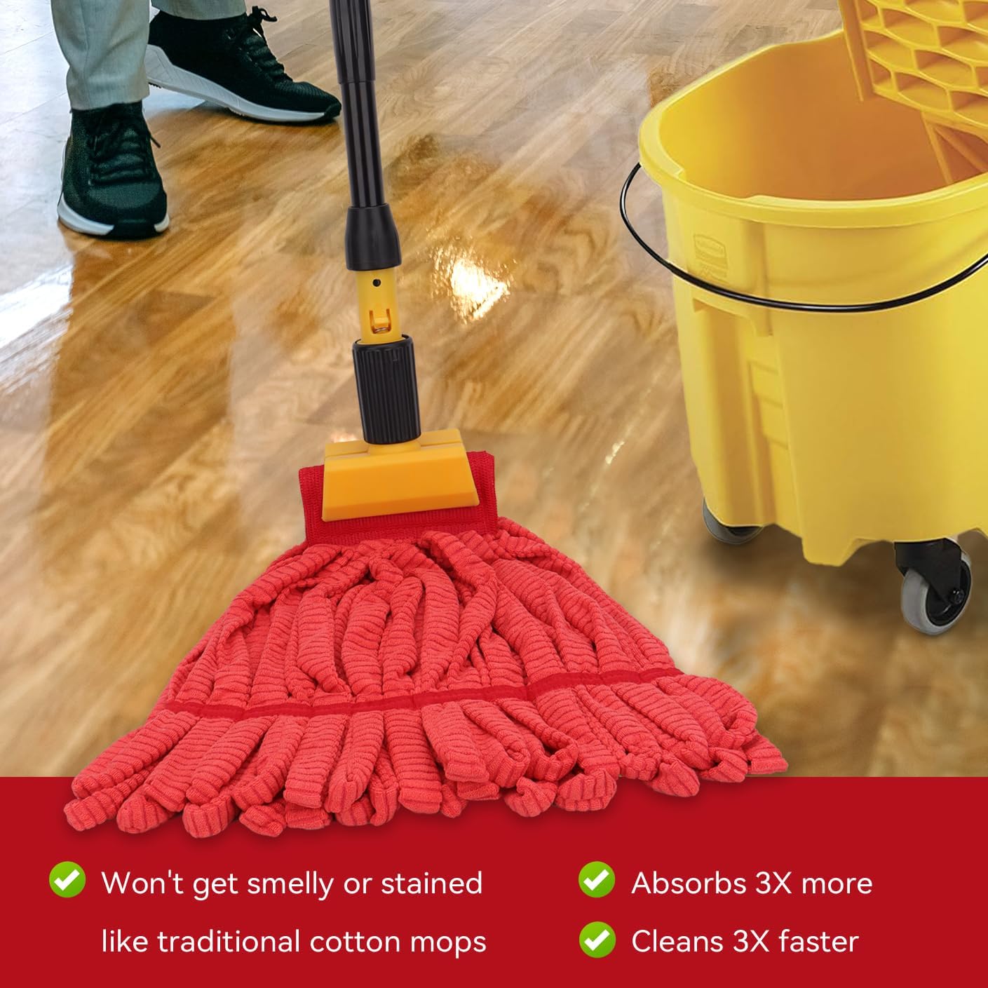 Heavy Duty Commercial Mop Head Replacement Microfiber Tube Mop Heads for Floor Cleaning: 3 Packs Looped End Wet Mop Head Refill for Home Commercial Industrial Use (Yellow)