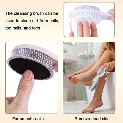 Foot File Callus Remover 5-in-1, 2 Pcs Feet Scraper Pedicure Tools with Pumice Stone, Scrubber Brush, Stainless Steel Foot Rasp and Sand Paper Debris Catcher, Multi Purpose, Cyan