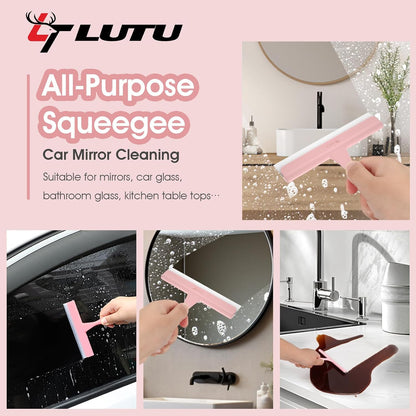 Shower Squeegee for Glass Doors, Bathroom Squeegee for Shower, Mini Window Squeegee, Home Bathroom Silicone Cleaner Tool, Suitable for Bathroom, Kitchen, Tile, Mirror, Car Glass, 8in Rose Pink