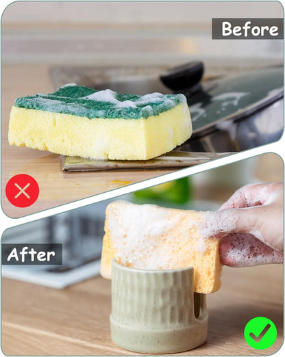 Zoeeker Sponge Holder for Kitchen Sink, Ceramic Dish Sponge Dish Rack Scrubby Caddy Kitchen Organizer Cute Sink Caddy Organizer, Farmhouse Decor, Speckled Glaze