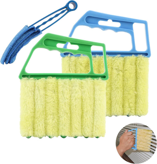 Mwellewm 2Pcs Window Venetian 7 Finger Dusting Cleaner Tool and 1Pc Window Blind Cleaner Duster Brush Hand-Held Window Shutters Venetian Shades Brush for Air Conditioner Duster Dirt