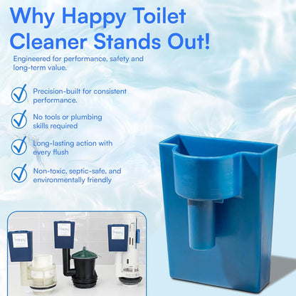 Happy Toilet Cleaner Automatic Toilet Bowl Cleaner - Easy to Install Toilet Tablet Holder - Self-Cleaning Toilet System, Deep Clean with Every Flush - Made in the USA