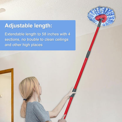 Spin Mop Replace Head, Base, Mop Handle Replacement for OCedar EasyWring 1 Tank System, Include 2 Microfiber Mop Head Replacement, 1 Sturdy Iron 30-58" Mop Handle, 1 Scrubber Head, 1 Spin Base