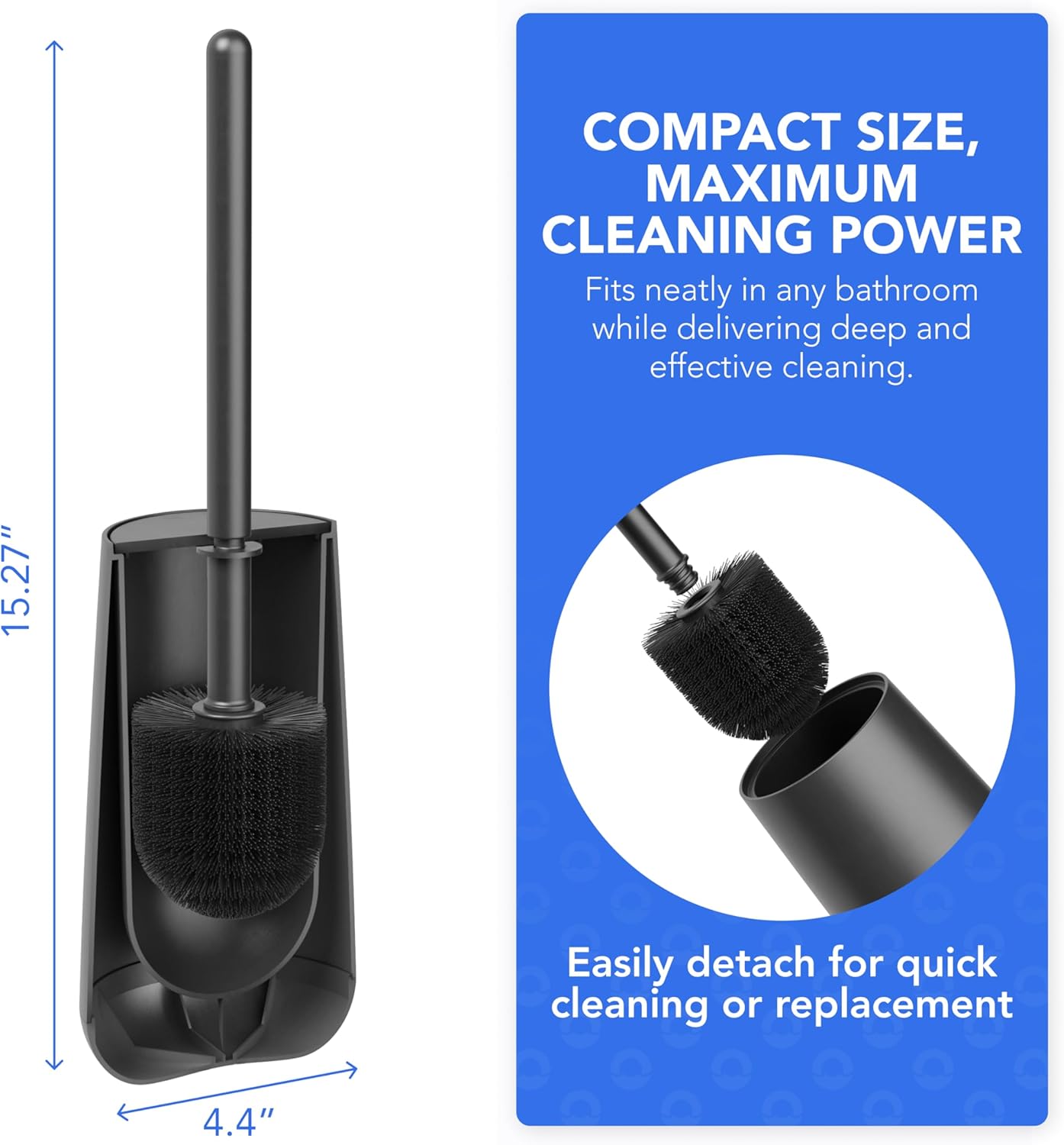 Bamodi Toilet Brush and Storage Stand - Dense PP Brush Head with Holder - Efficient Stain and Odour Removal - Modern Design and Space-Saving - Keeps Toilet Bowl Spotless - 15.27x4.40x4.40 Inch, Black