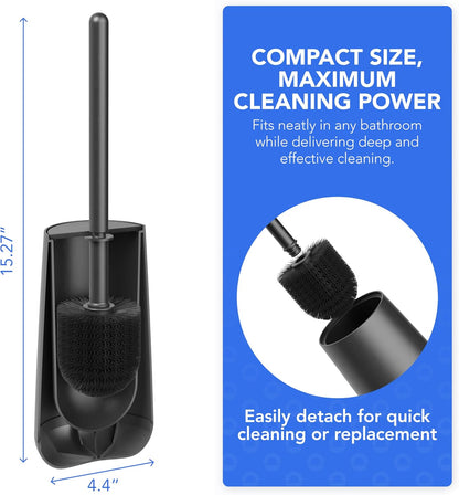 Bamodi Toilet Brush and Storage Stand - Dense PP Brush Head with Holder - Efficient Stain and Odour Removal - Modern Design and Space-Saving - Keeps Toilet Bowl Spotless - 15.27x4.40x4.40 Inch, Black
