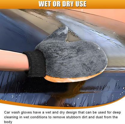 2PCS Car Wash Mitt, Coral Fleece Microfiber Dusting Mitt with Thumb, No Scratch No Lint Cleaning Glove with Elastic Wrist Cuff, Reusable Car Washing and Detailing Supplies (Thumb)