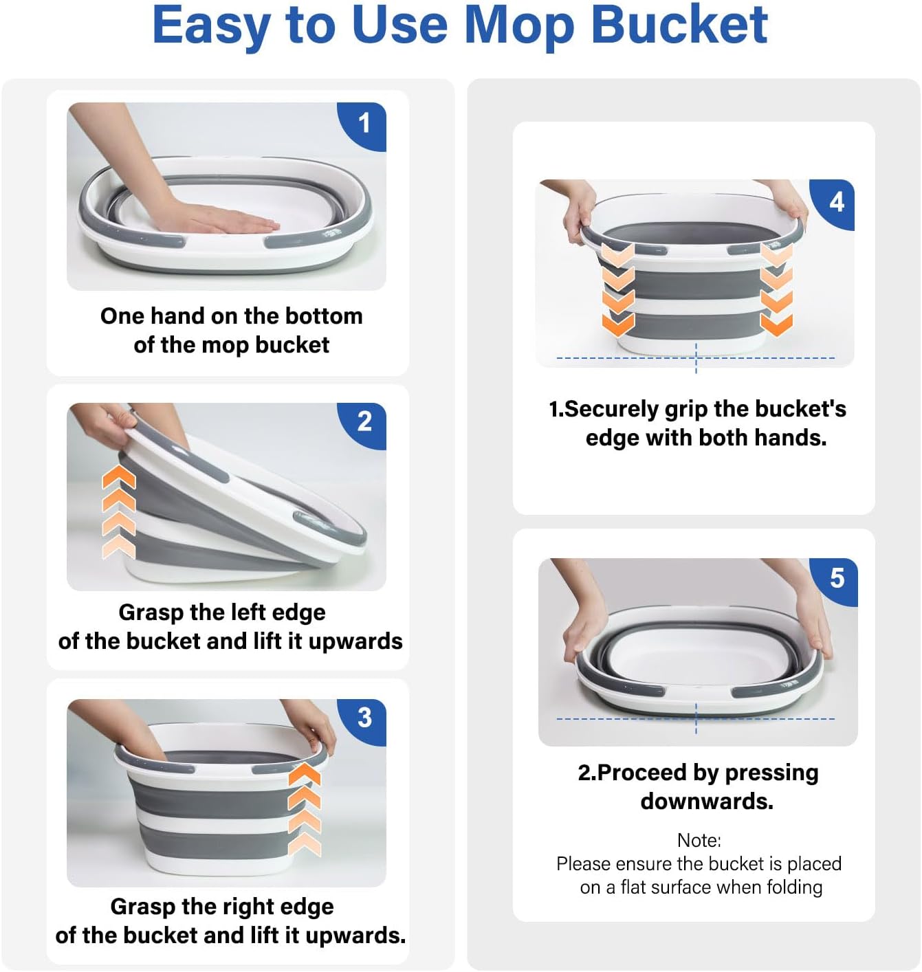 16L Collapsible Mop Bucket with Handles - Space Saving Foldable Silicone Tub for Cleaning, Laundry, Storage - Portable Wash Basin for Home & Car - 4.2 Gallon Compact Utility Bucket