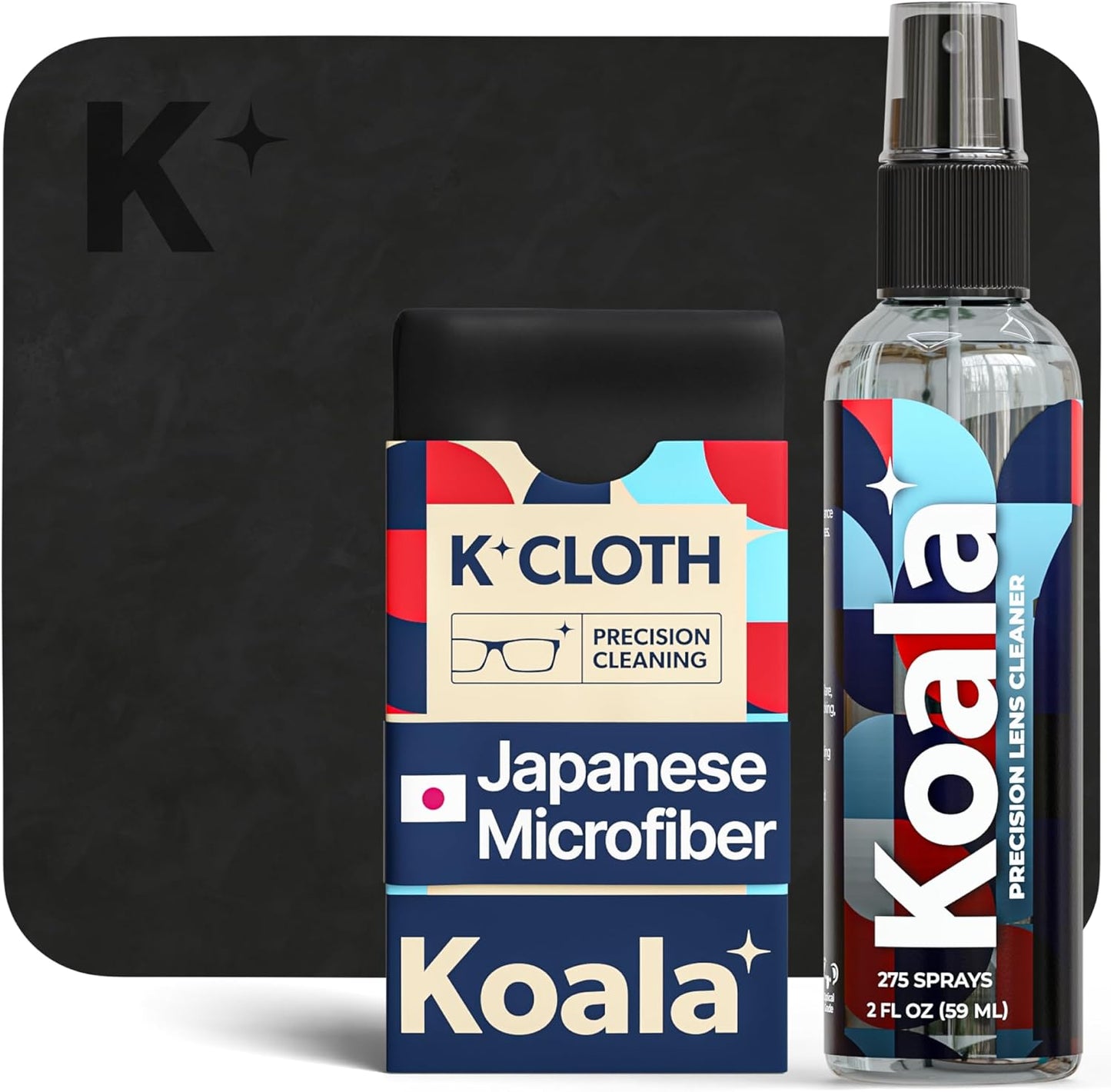 Koala Eyeglass Lens Cleaner Spray Kit | (2x) Glasses Cleaner Bottle + (2x) Microfiber Cloth | Alcohol Free Eyeglasses, Screen, and Camera Cleaning Kit | Made in USA (4 Piece Set)