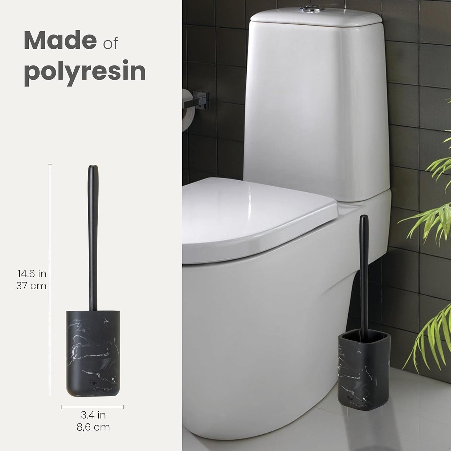 Vigar Zense Toilet Brush and Holder Set, Toilet Bowl Brush with Polyresin Stone Holder, Bathroom Sets for Bathroom Decor and Accessories, Terrazzo