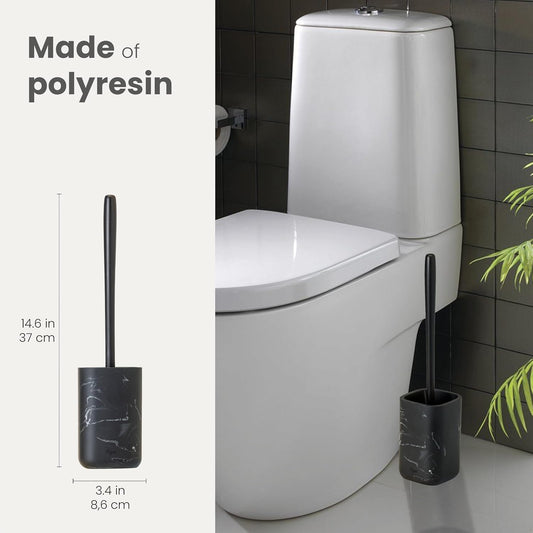 Vigar Zense Toilet Brush and Holder Set, Toilet Bowl Brush with Polyresin Stone Holder, Bathroom Sets for Bathroom Decor and Accessories, Terrazzo