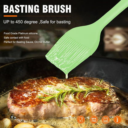 Walfos Silicone Basting Pastry Brush, Heat Resistant Pastry Brush Set, Strong Steel Core and One-Pieces Design, Perfect for BBQ Grill Baking Kitchen Cooking, BPA Free and Dishwasher Safe, 2 Pcs (Blue)