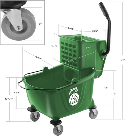 Dryser Commercial Mop Bucket with Side Press Wringer, 26 Quart, Black