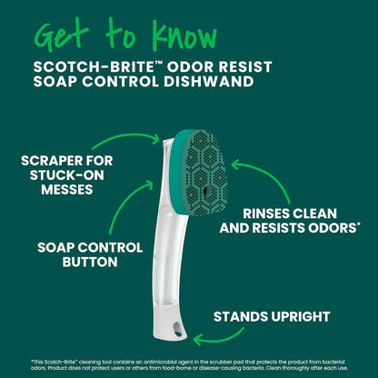 Scotch-Brite Heavy Duty Advanced Soap Control Dishwand Kit, Includes 1 Wand & 5 Refill Pads, Control Soap With A Button, Keep Your Hands Out Of Dirty Water