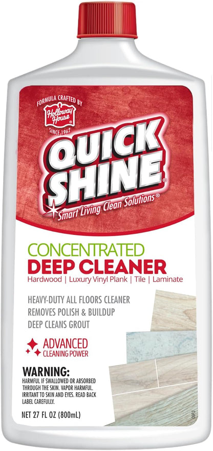 Quick Shine Multi Surface Deep Floor Cleaner and Wax Remover 27Fl oz,(Pack of 2) Removes Wax Build-Up,Revitalizes Floors &Cleans Grout,Use on Hardwood, Laminate, LVT,Tile and Stone,Pro-Level Cleaning