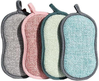 4 PCS Scouring Pad Sponges Kitchen Microfiber Cleaning Sponges Reusable Dish Sponge for Dishes, Pots and Pans