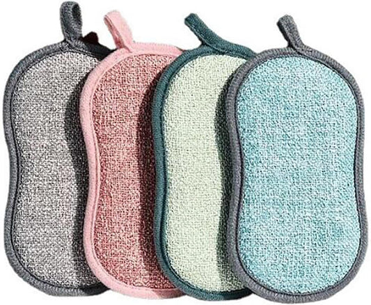 4 PCS Scouring Pad Sponges Kitchen Microfiber Cleaning Sponges Reusable Dish Sponge for Dishes, Pots and Pans