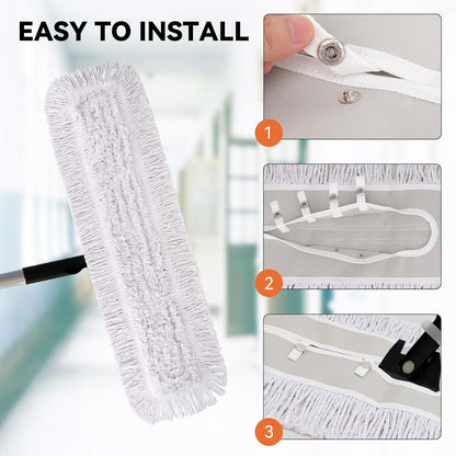 36 Inch Dust Mop Head: Replacement Medium Washable Commercial Mop Head Sweeper and Janitorial Replacement with Botton (White - 36 Inch, 3 Pack, Botton)