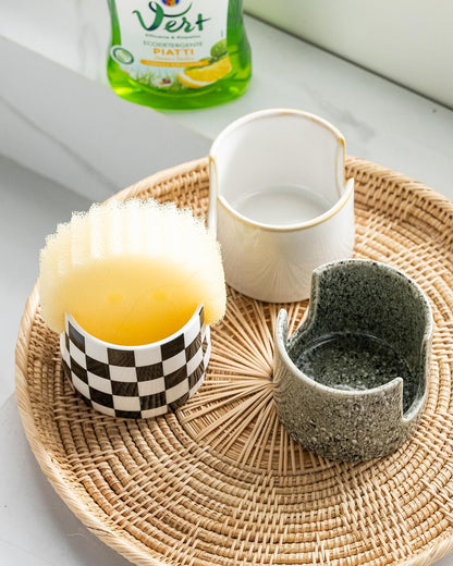 Zoeeker Sponge Holder for Kitchen Sink, Ceramic Dish Sponge Dish Rack Scrubby Caddy Kitchen Organizer Cute Sink Caddy Organizer, Farmhouse Decor, Speckled Glaze