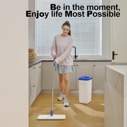 Mop and Bucket Set, Mops for Floor Cleaning with Long Handle, Squeeze Flat Mop and Bucket System, Dry & Wet Dust Mop for Household Floor Cleaning with 5 Microfiber Mops, Slate Blue
