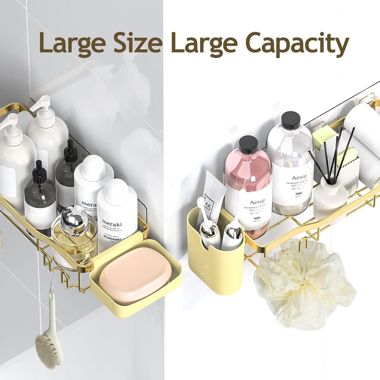 NESOMI Shower Caddy Adhesive Shower Organizer 7-Pack, Rustproof Stainless Steel Bathroom Shelves, Large Capacity No-Drill Rack Storage Accessories with Soap Dish Toothbrush Holder &24 Hooks Home Decor