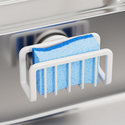 TAILI 4-in-1 Sink Caddy with Strong Suction Cup, Sponge Holder for Kitchen Sink Organizer, Removable, Rustproof, Stainless Steel Holder for Sponge, Brush, Scrubber, Scraper - Silver