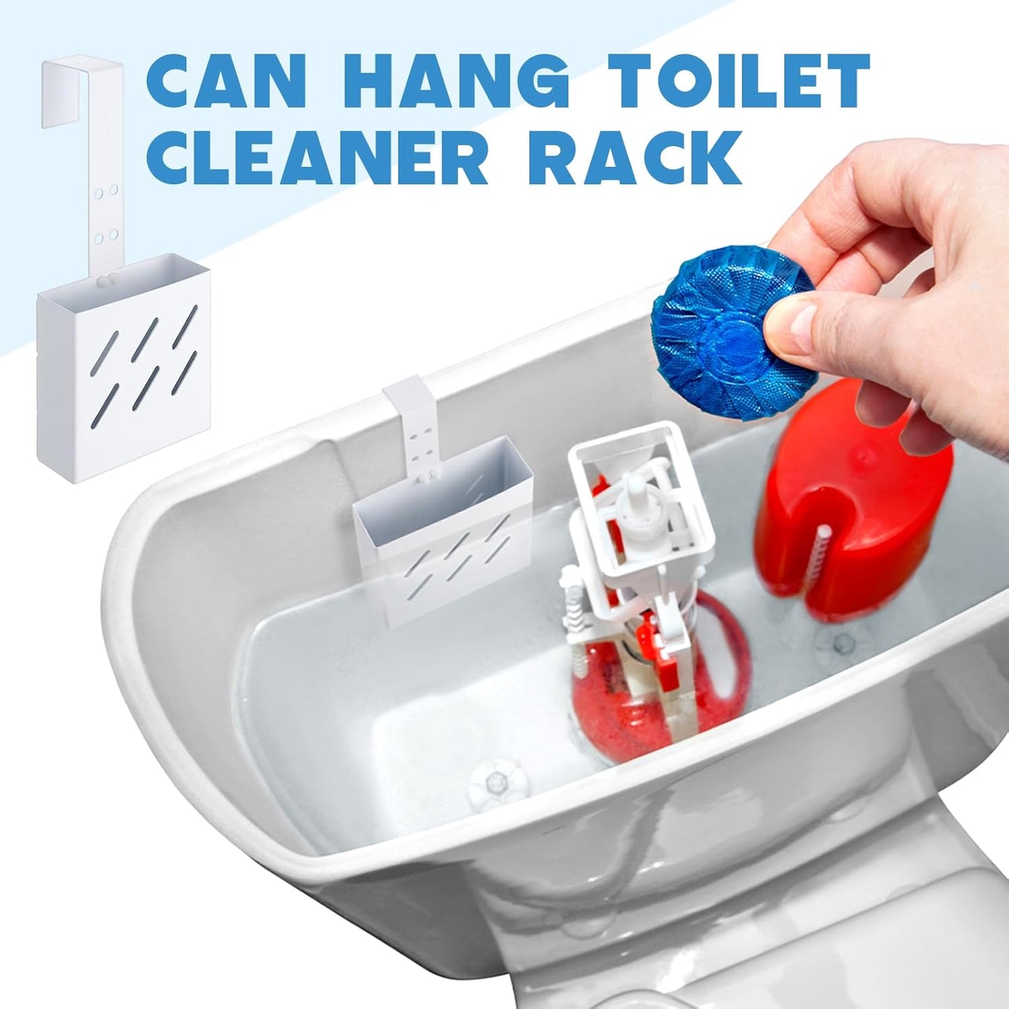Honeydak 3.2 x 2.8 x 1.2 Inch Stainless Steel Toilet Tank Cleaner Holder with Adjustable Hook, Hanging Toilet Cleaner Caddy (White)