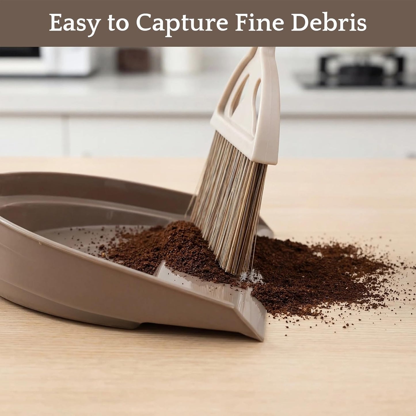 Mini Broom and Dustpan Set, Small Handheld Broom and Dustpan for Desk, Clip-On Hand Brush for Keyboard, Car Interior, Countertop, and Cat Litter Cleaning, Brown