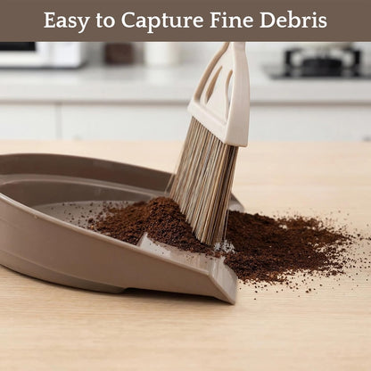 Mini Broom and Dustpan Set, Small Handheld Broom and Dustpan for Desk, Clip-On Hand Brush for Keyboard, Car Interior, Countertop, and Cat Litter Cleaning, Brown