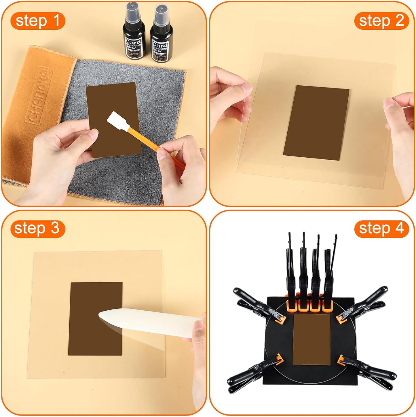 Fiwochic Trading Card Cleaning Kit Card Flattening Kit Repair Accessory Includes 2 Acrylic Discs 100 Cotton Swabs 100 Cleaning Pads 2 Polishing Paste 2 Cleaner 2 Yellow Suede Cloths 8 Small Clips