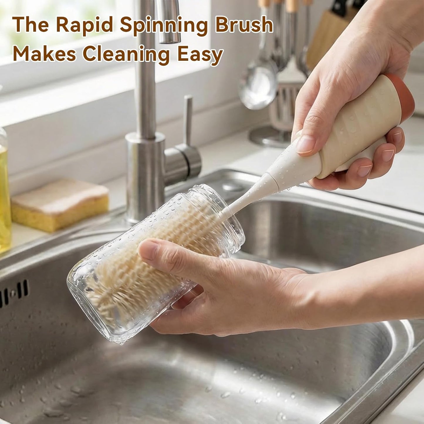 Baby Bottle Brush Set, Innovative Efficient Press-to-Spin Brush Cleaner - Includes Silicone Bottle Brush, Nipple Brush, Straw Cleaner - Spinning Generates Rich Foam for Deep Cleaning, Blue