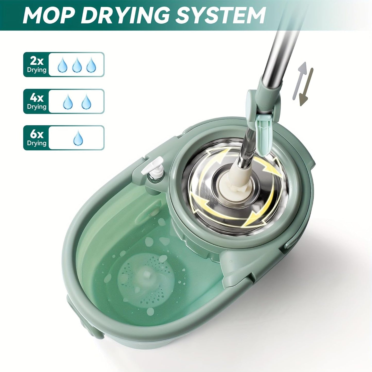 360° Spin Mop and Bucket System with Wringer - Includes 3 Microfiber Mop Refills & 50" Extended Handle for Floor Cleaning, Easy Squeeze, Efficient Home Cleaning Tool (Green)