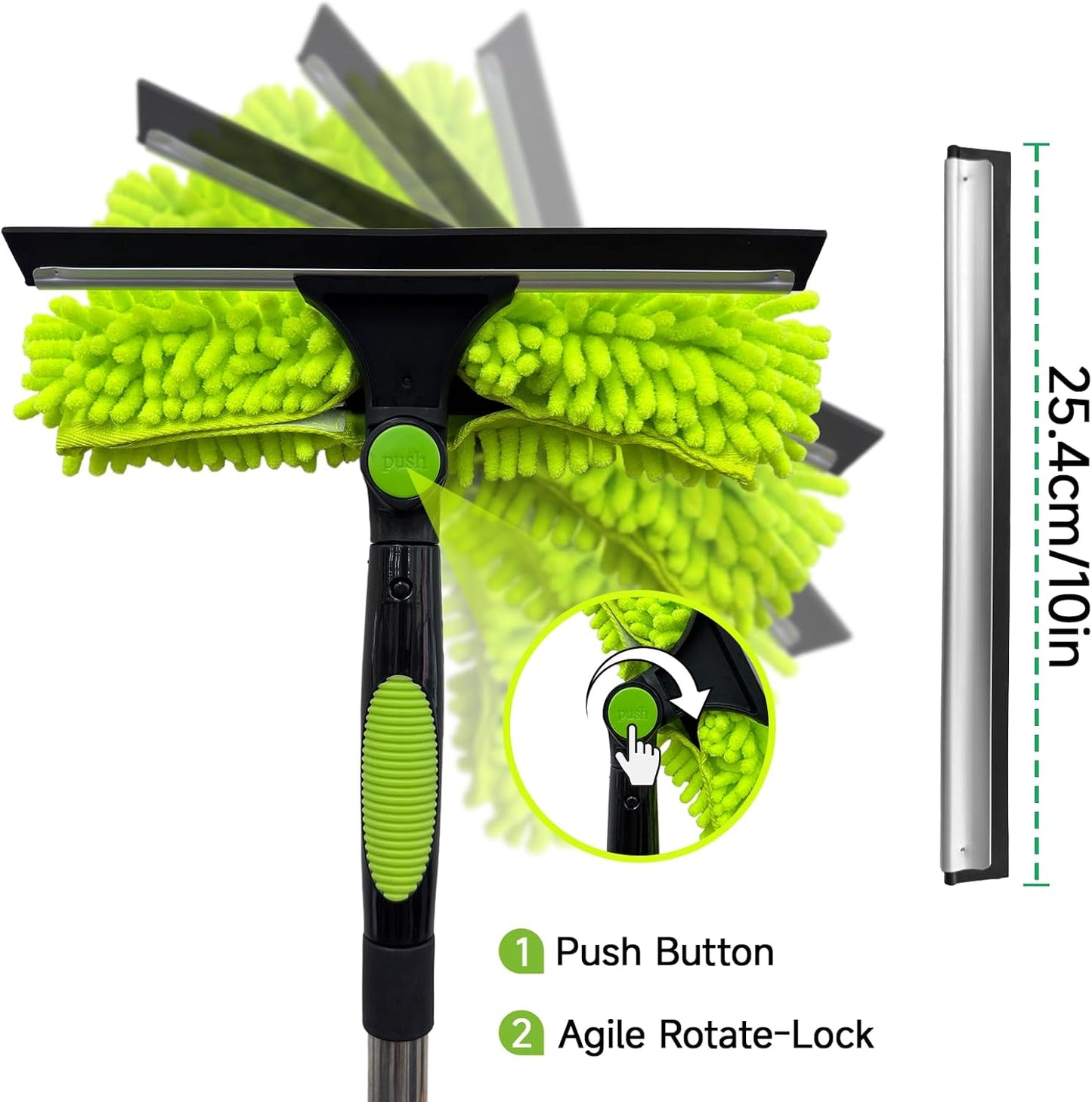 67" Squeegee Window Cleaner 2 in 1 Rotatable Window Cleaning Tool Kit with Extension Pole, Window Washing Equipment with Bendable Head for Indoor & Outdoor High Windows and Car Glass