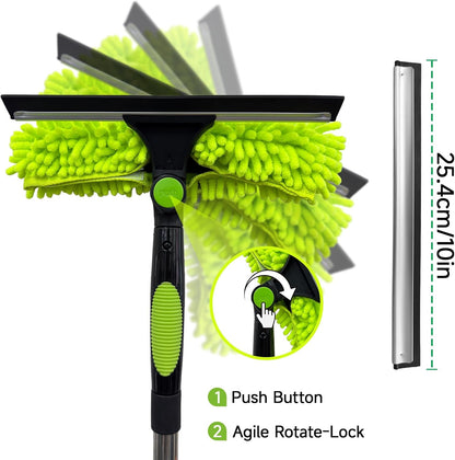 67" Squeegee Window Cleaner 2 in 1 Rotatable Window Cleaning Tool Kit with Extension Pole, Window Washing Equipment with Bendable Head for Indoor & Outdoor High Windows and Car Glass