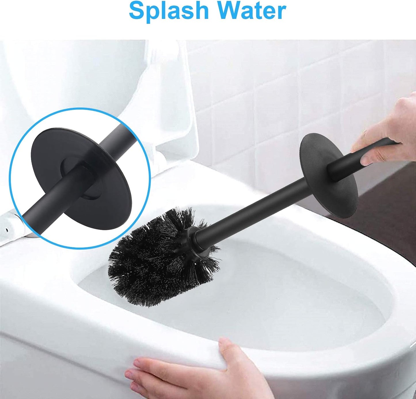 BGL Square Toilet Brush with Holder,Stainless Steel Rubber Painted Toilet Bowl Brush and Holder for Bathroom,2 Cleaner Brush Heads,Brushed Nickel