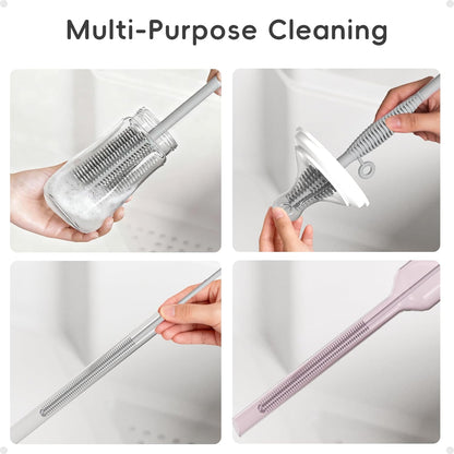 Reusable Silicone Straw Cleaner Brush Set, 2-Pack Extra Long Straw Cleaning Brush for Metal Glass Water Bottle Drinking Straws, Flexible&Bendable Design, Dishwasher Safe, 6mm & 8mm Diameter
