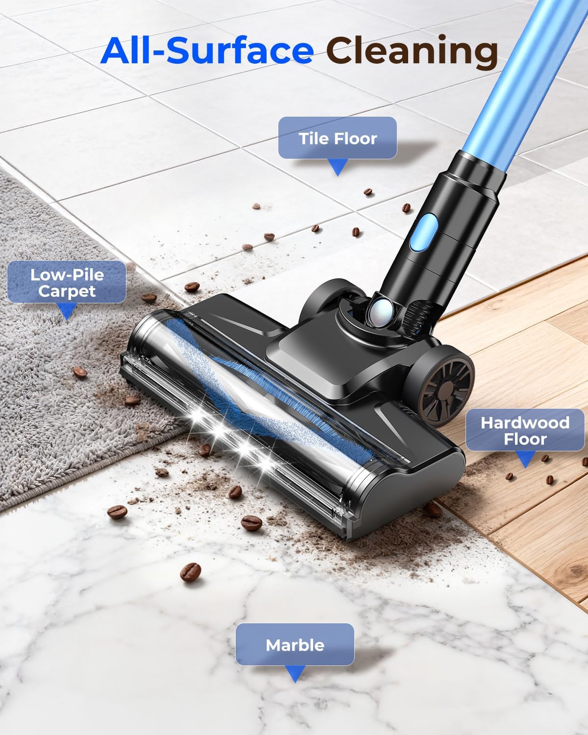 UML0 N8 Cordless Vacuum Cleaner,Lightweight Stick Vacuum with Powerful Suction,2200mAh Battery,40 Mins Runtime, Self-Standing,Rechargeable Vacuum Cleaners for Home Hardwood Floor Pet Hair
