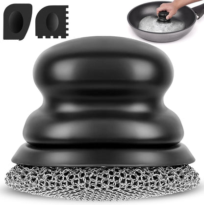 Onewly Cast Iron Scrubber and Scraper, Chain Mail Scrubber Cast Iron for Cleaning Dishes, Stock Pots, Pans, Griddles, Grills, Dish Scouring Pads